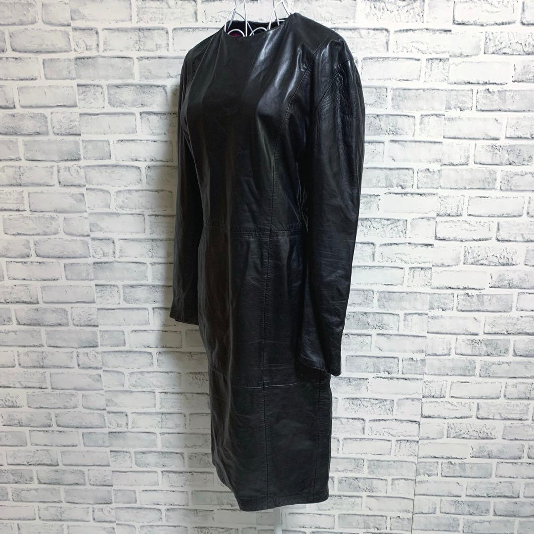 【GIANFRANCO FERRE】イタリア製　ブラック　レザー　ワンピース