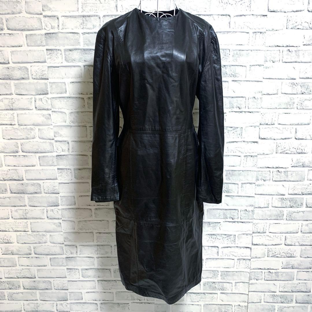【GIANFRANCO FERRE】イタリア製　ブラック　レザー　ワンピース
