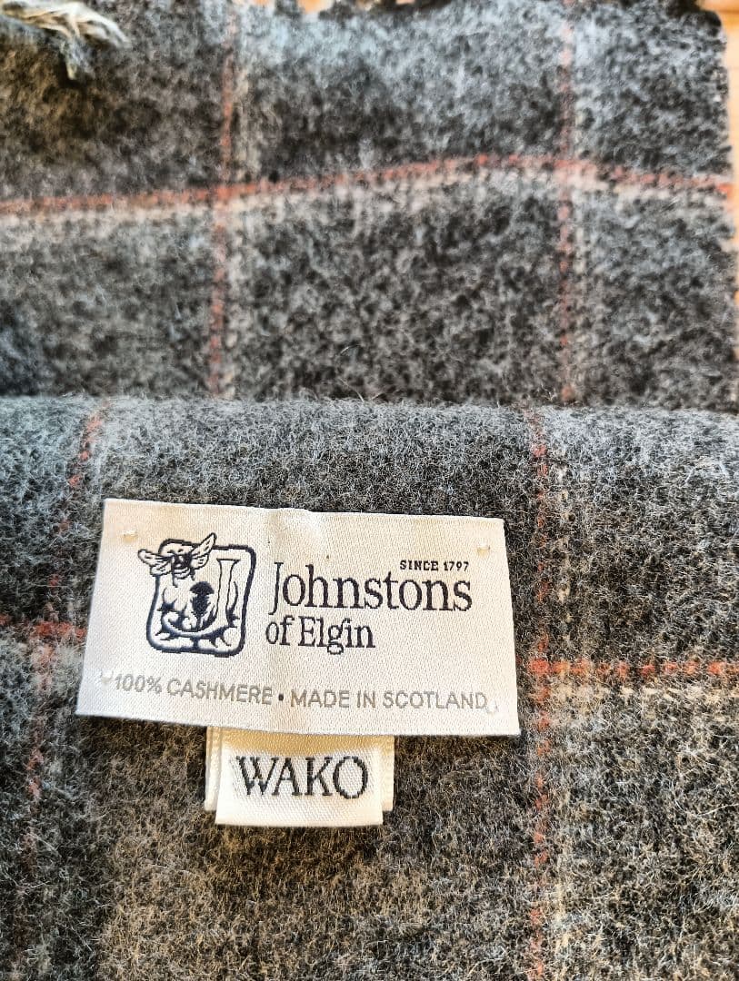 【美品】ジョンストンズ和光カシミヤマフラー　グレーチェック