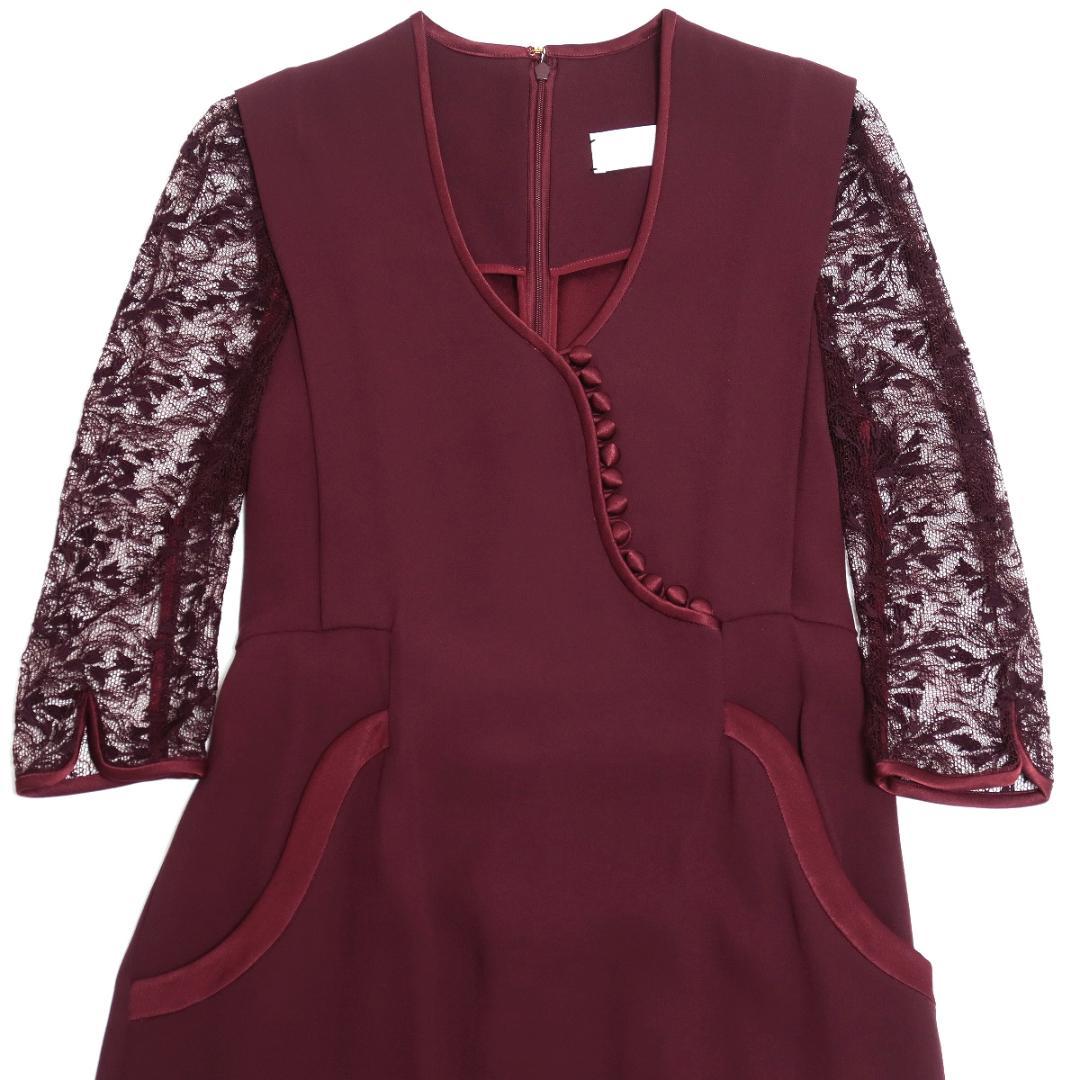 mame マメクロゴウチ ボタン ワンピース レース 七分袖