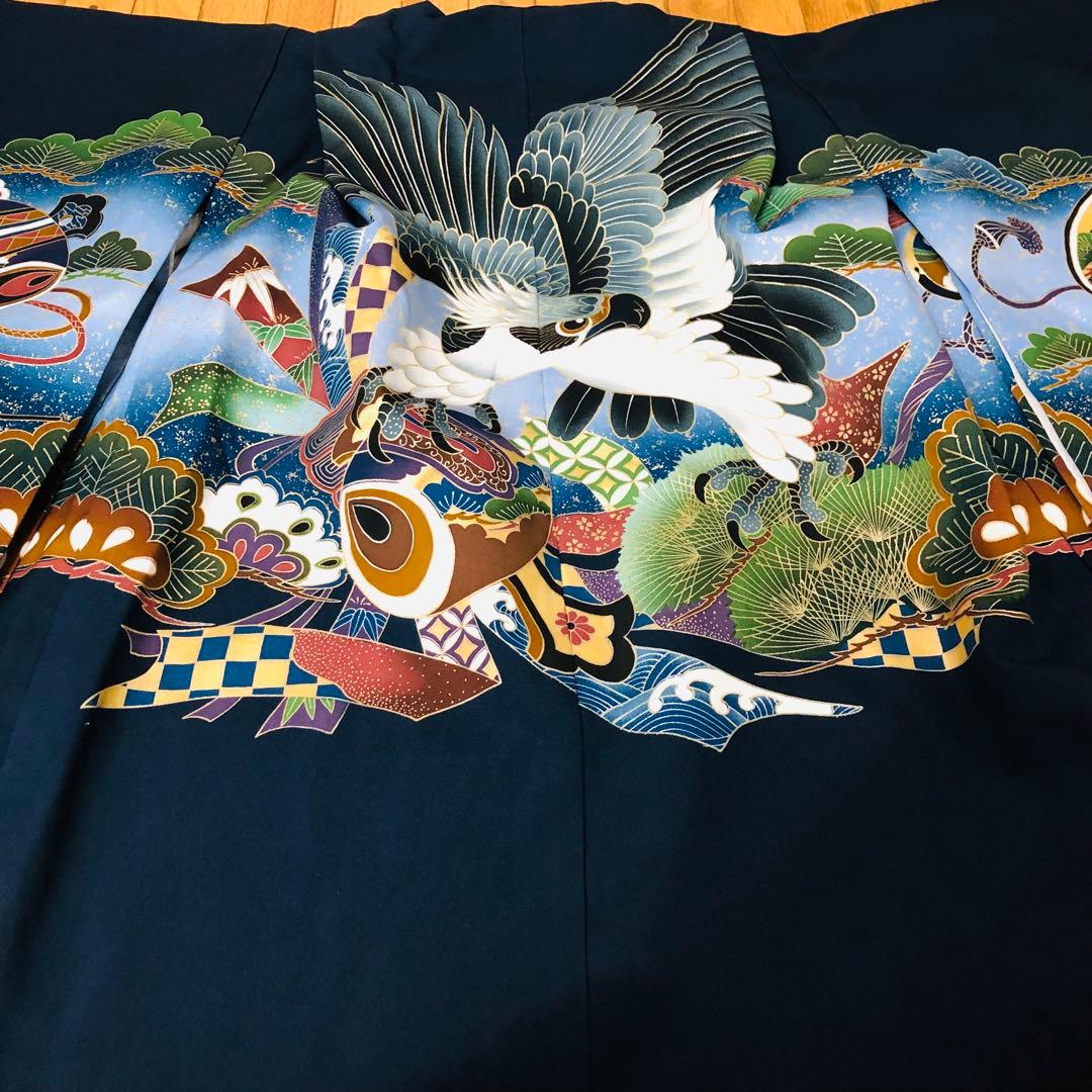 七五三五歳フルセット‼️人気黒地系⭐︎鷹凛々しい金彩煌びやか⭐︎袴縞スタイルアップ銘品