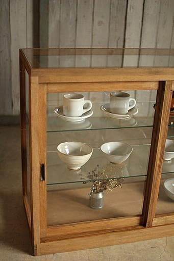 taka11古い木枠ガラスケース　パンケース　食器棚　店舗什器古道具