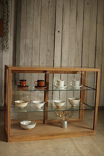 taka11古い木枠ガラスケース　パンケース　食器棚　店舗什器古道具