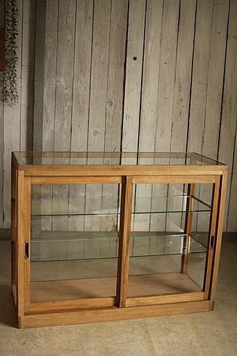 taka11古い木枠ガラスケース　パンケース　食器棚　店舗什器古道具