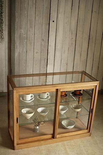 taka11古い木枠ガラスケース　パンケース　食器棚　店舗什器古道具