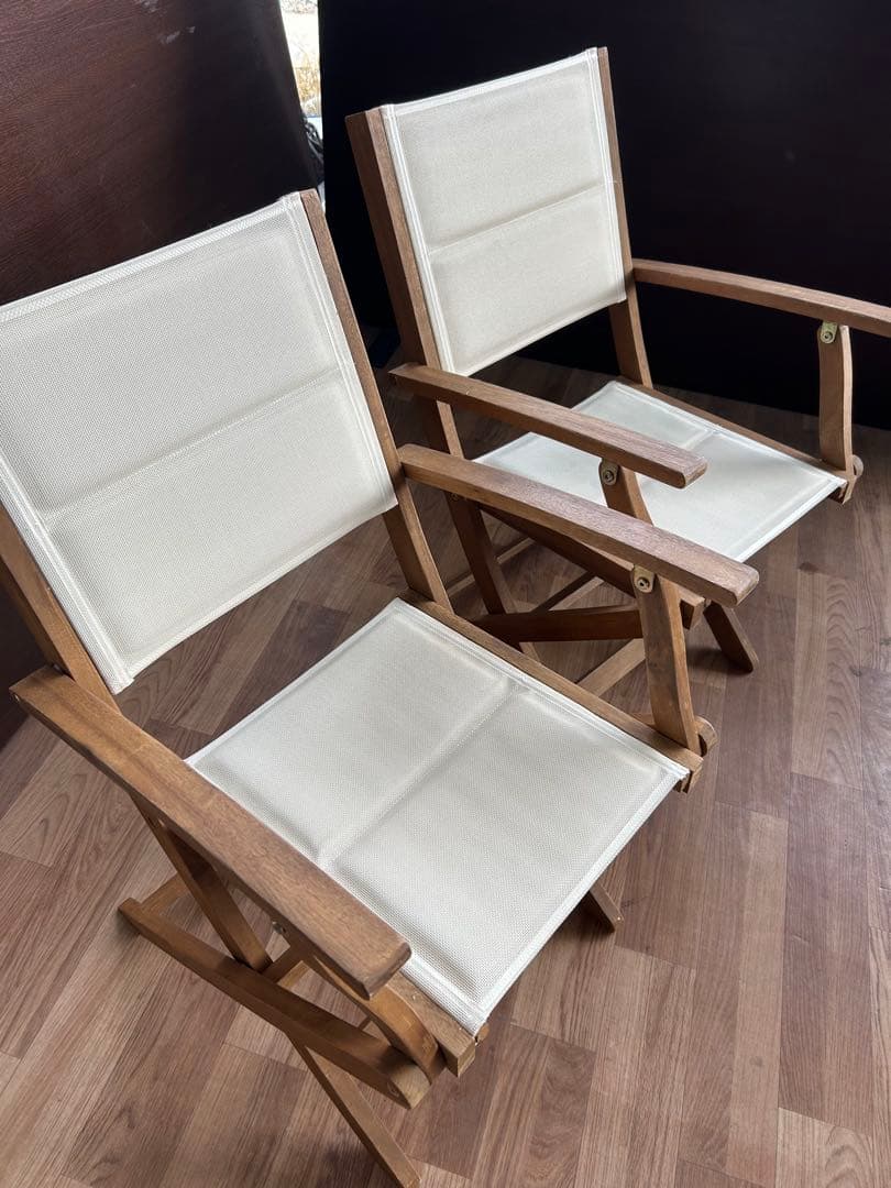 718 ナチュラル木製アウトドアチェア2脚 アイボリー 折りたたみ おしゃれ