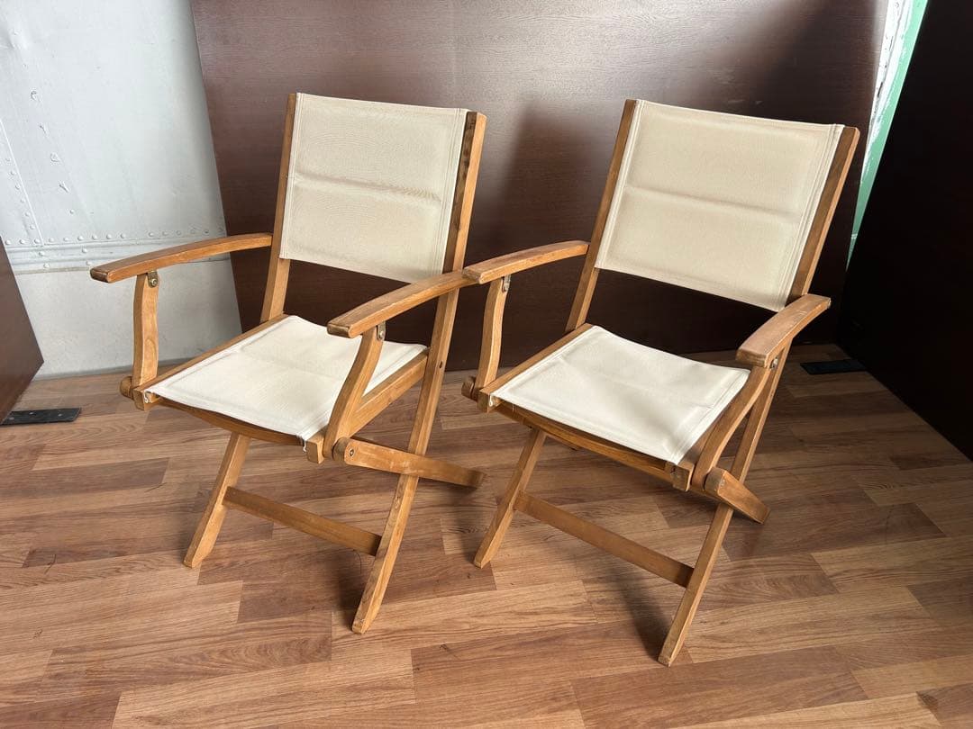 718 ナチュラル木製アウトドアチェア2脚 アイボリー 折りたたみ おしゃれ