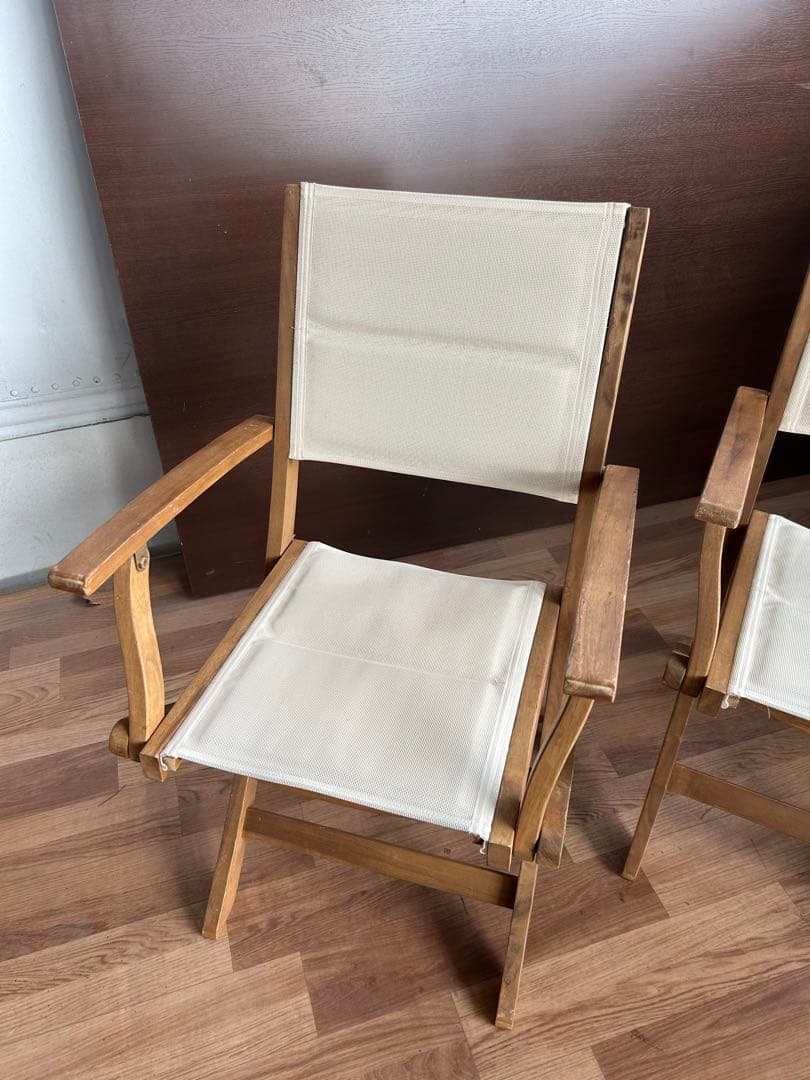 718 ナチュラル木製アウトドアチェア2脚 アイボリー 折りたたみ おしゃれ