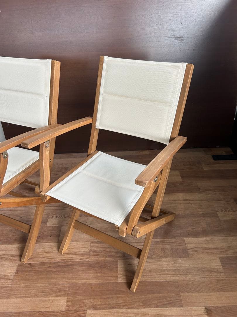 718 ナチュラル木製アウトドアチェア2脚 アイボリー 折りたたみ おしゃれ