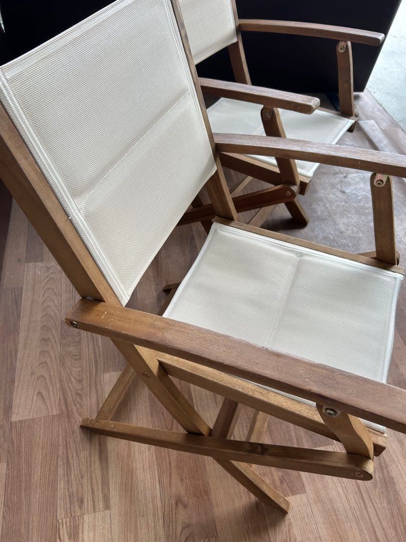 718 ナチュラル木製アウトドアチェア2脚 アイボリー 折りたたみ おしゃれ