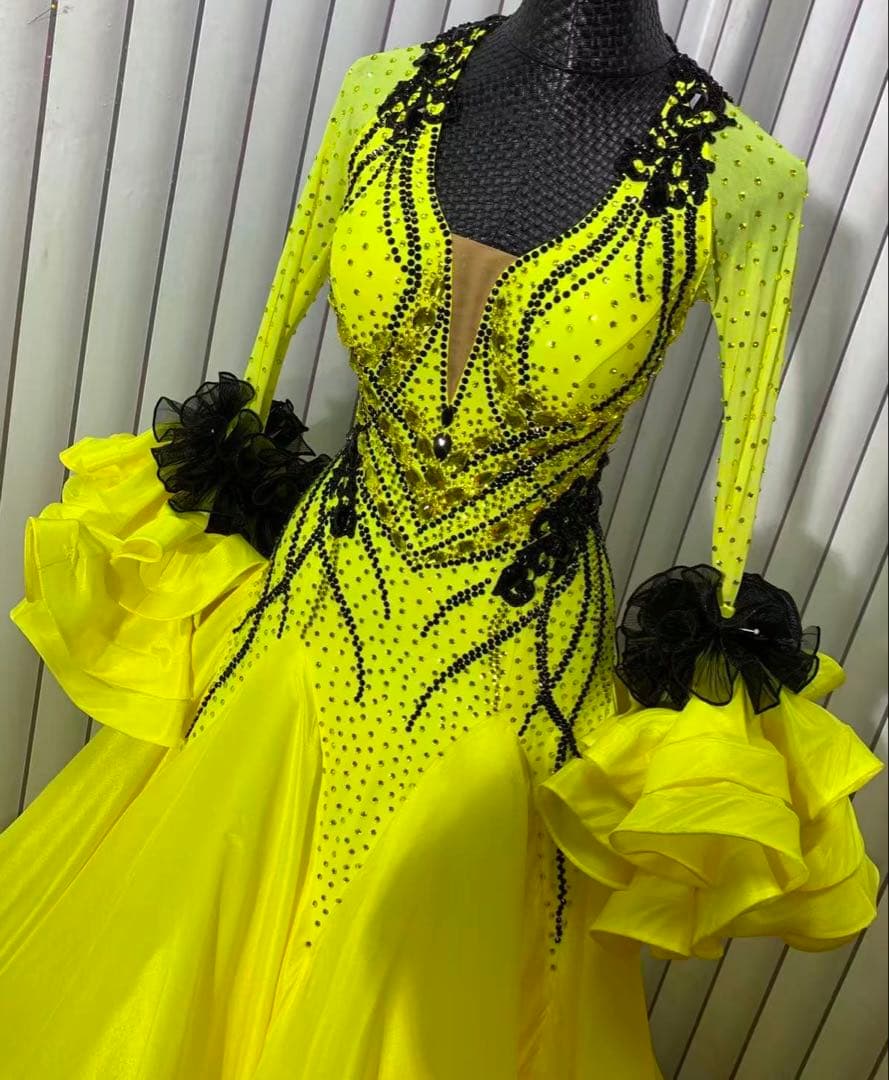 イエロー社交ダンスドレス スタンダード　M 新品　即決ok