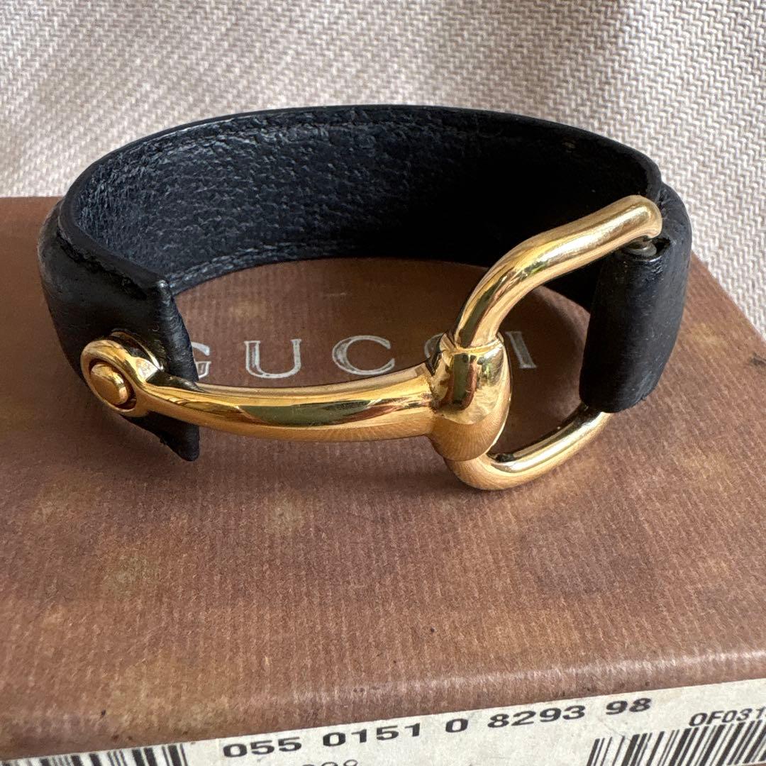 GUCCI ホースビット バングル ブレスレット ブラック× ゴールド金具