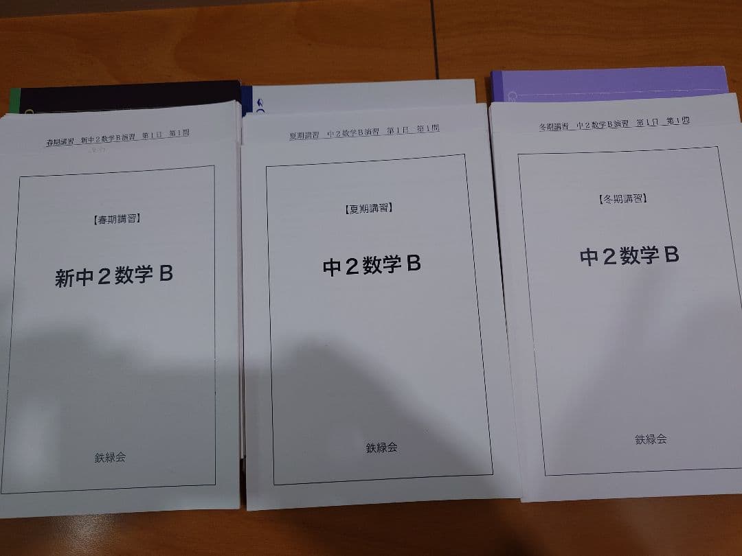 2023年度　鉄緑会中2数学　春期、夏期講習プリント類フルセット　ノート付