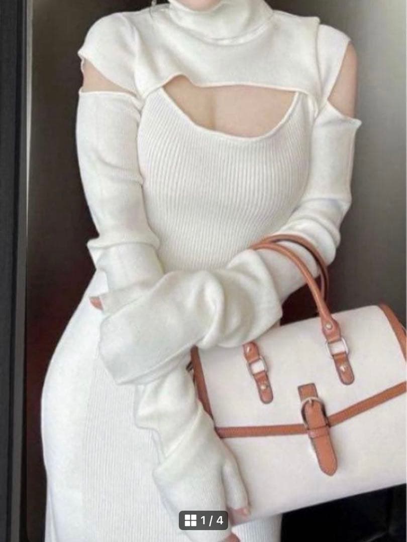 eimy istoire デザインカットアウトリブニットワンピース