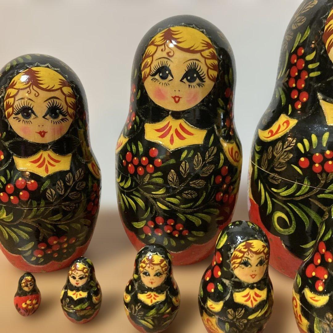 ロシア民芸品マトリョーシカ10個セット 手描き25センチ