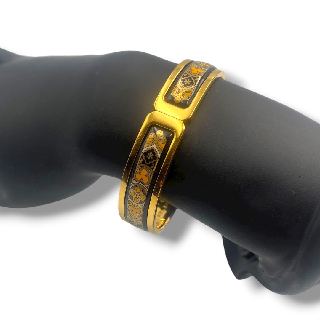 美品 MICHAELA FREY ミカエラフレイ バングル S 花柄 黒 金