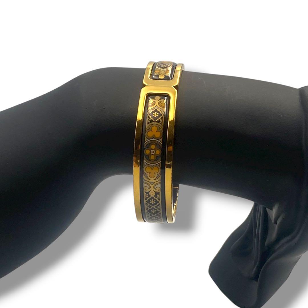 美品 MICHAELA FREY ミカエラフレイ バングル S 花柄 黒 金