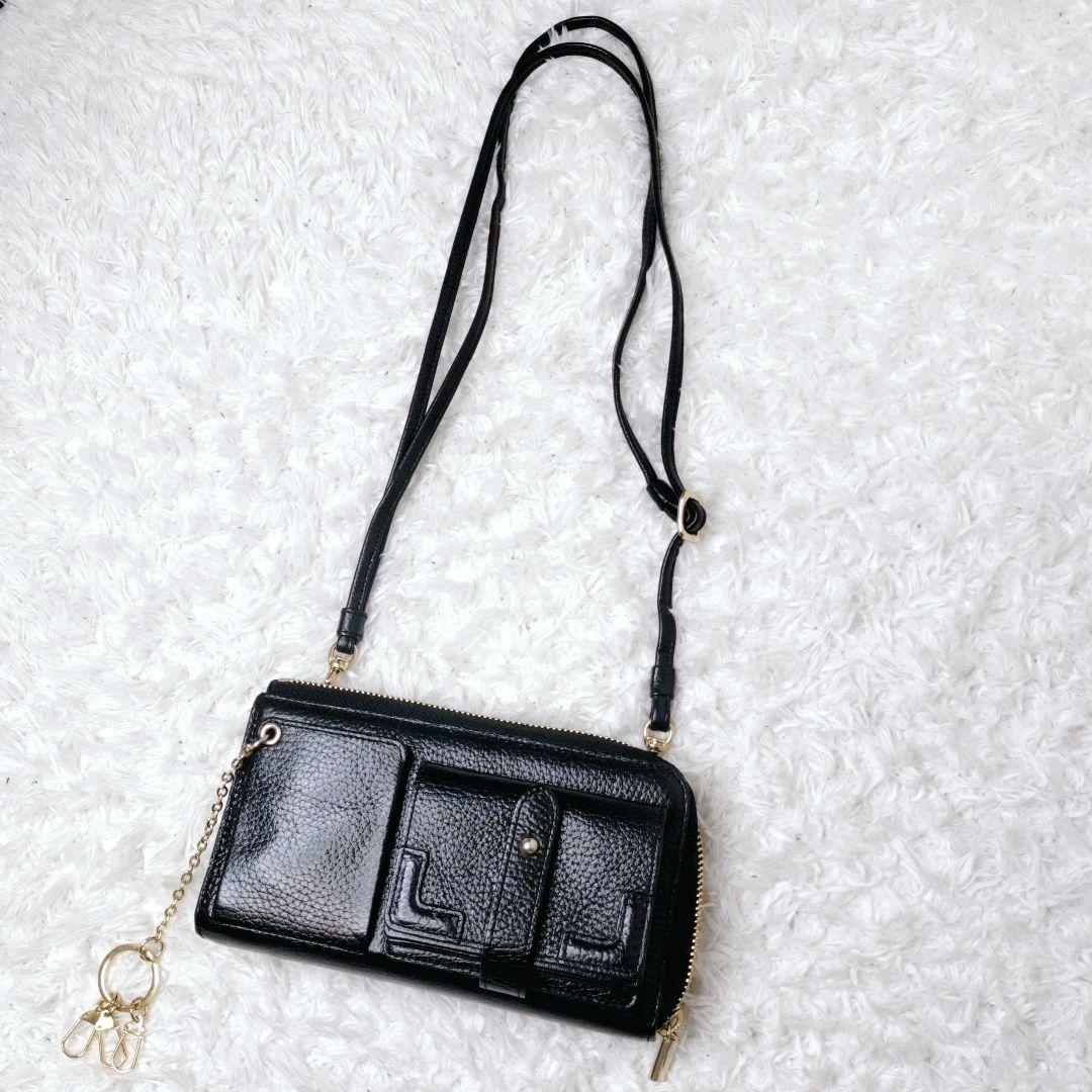 美品✨️ HerSchedule トランク スマホショルダー 財布 レザー　黒