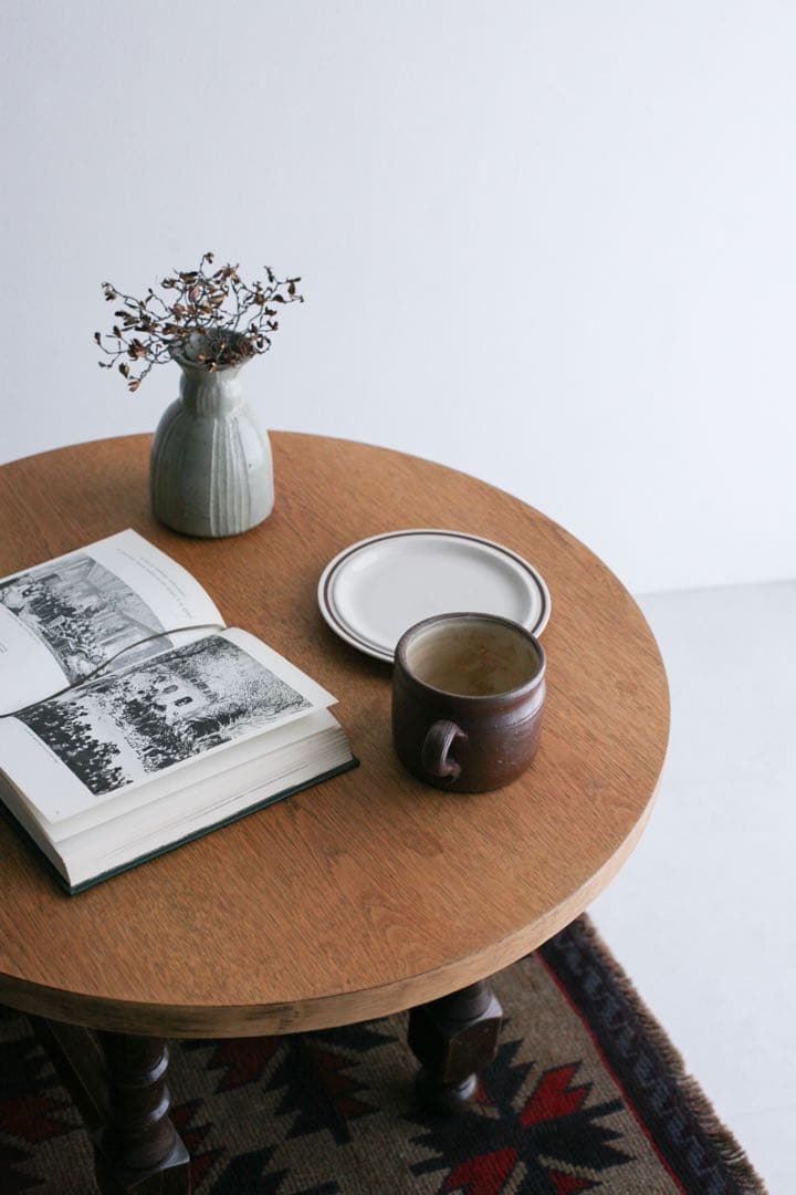 フランス ラウンドテーブル　サイドテーブル　コーヒーテーブル　無垢材 古家具