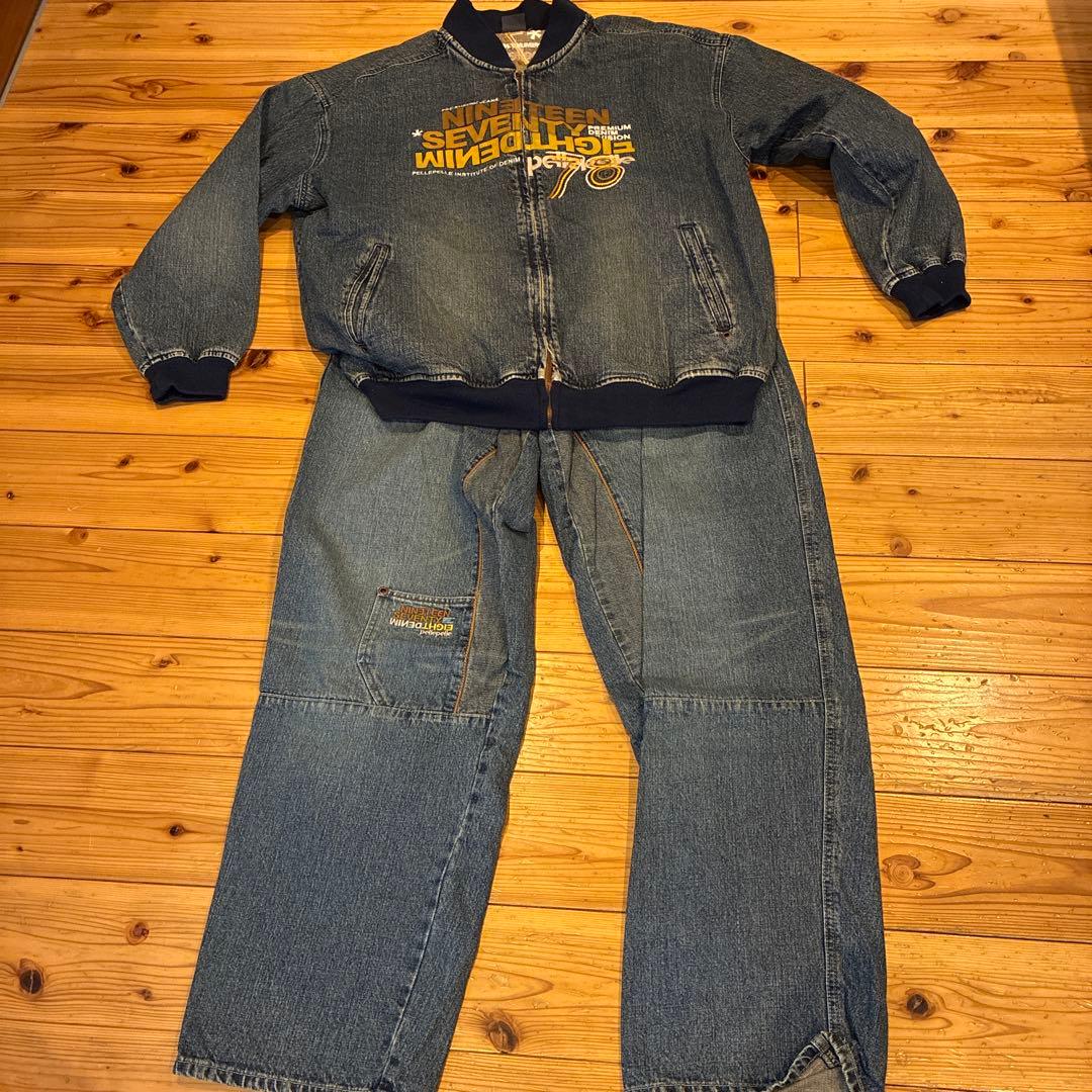 pellepelle デニムセットアップ XL W34 希少当時モノ