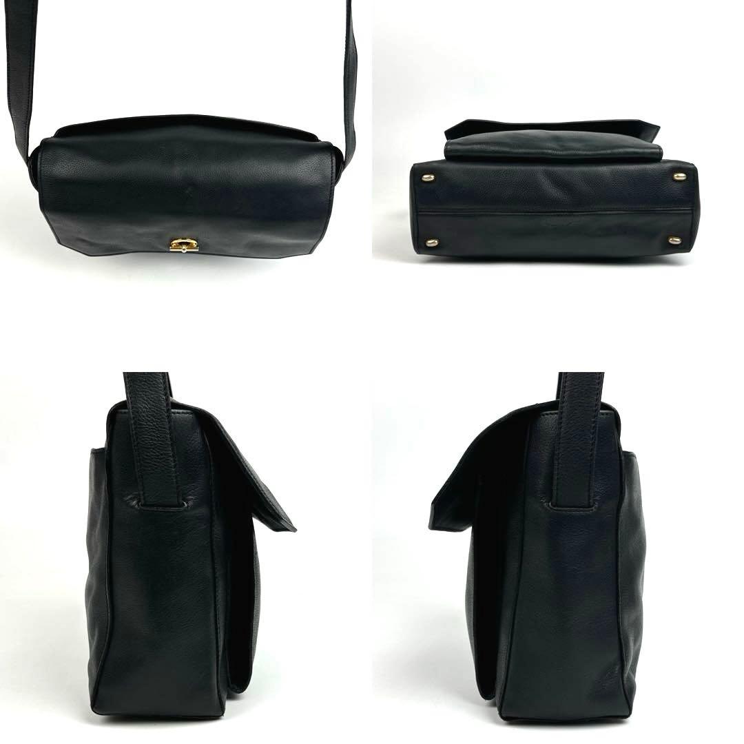 美品■セリーヌ ガンチーニ ショルダーバッグ サークルロゴ レザー ブラック系