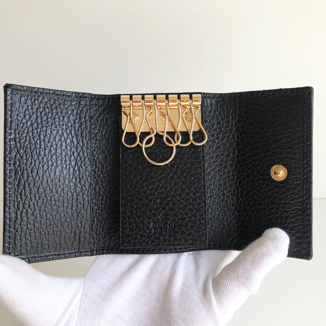 新品 GUCCI キーケース 6連 レザー　GGマーモント　ダブルG ブラック