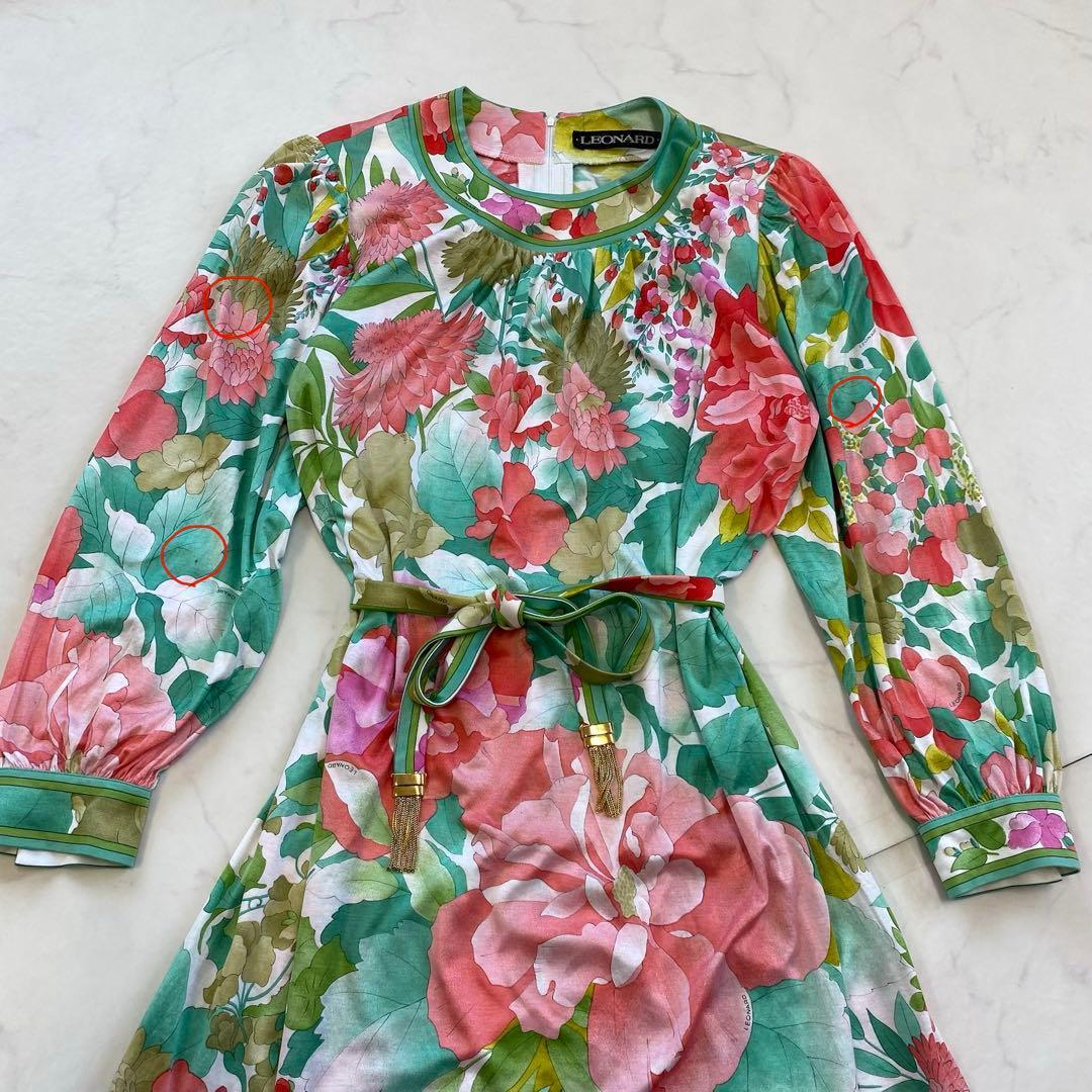 希少★LEONARD レオナール ロングワンピース 花柄 ベルト付き M