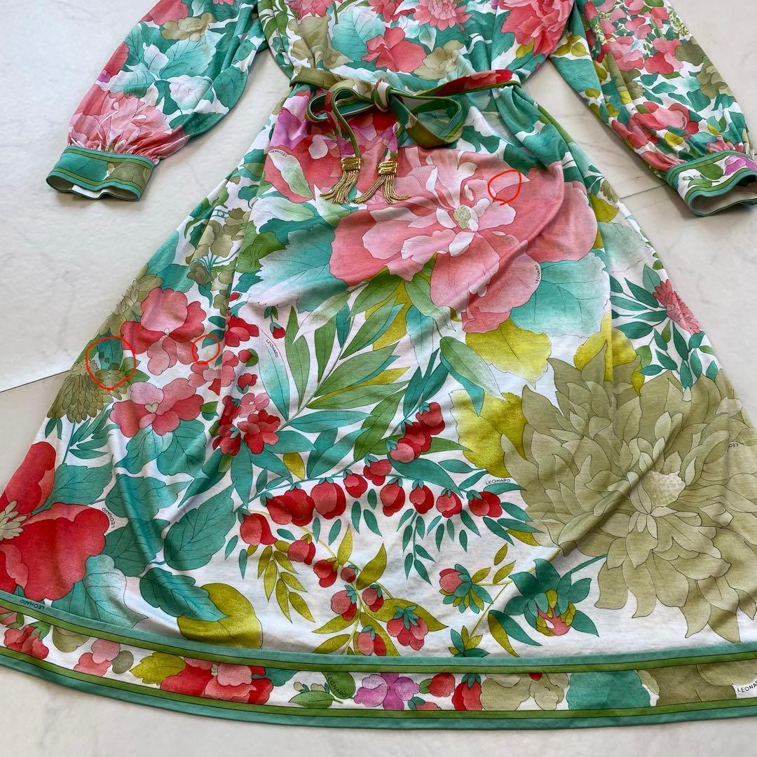 希少★LEONARD レオナール ロングワンピース 花柄 ベルト付き M