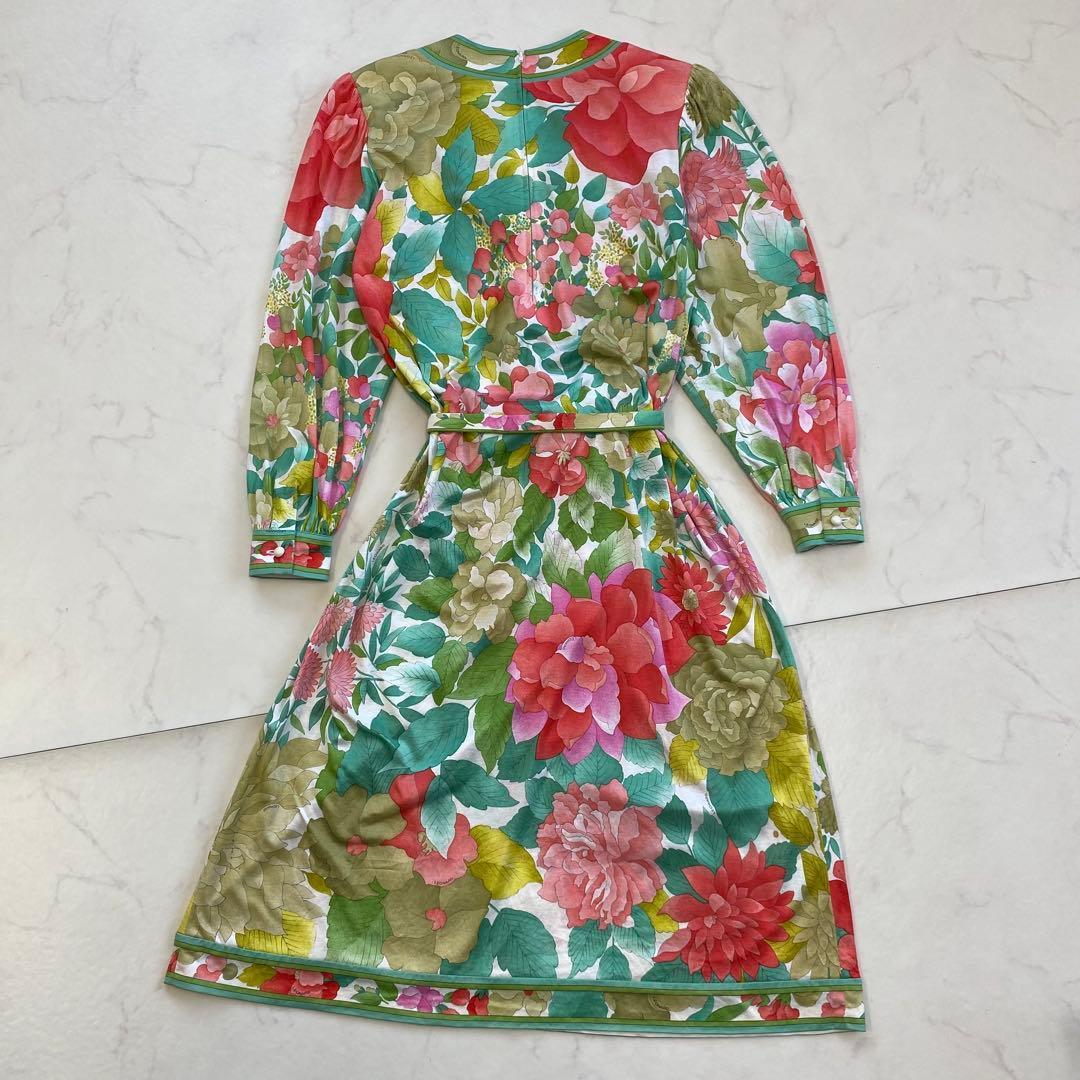 希少★LEONARD レオナール ロングワンピース 花柄 ベルト付き M
