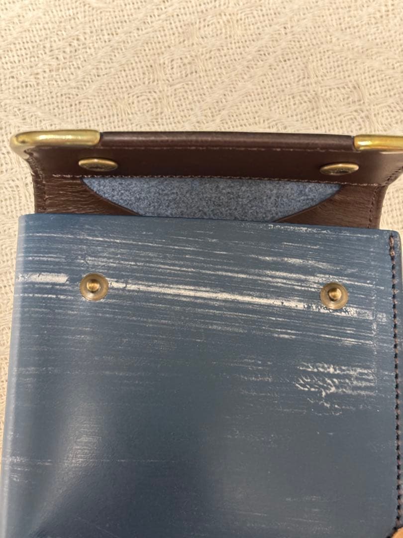 池之端銀革店 CRAMP ブルー コンパクト二つ折り財布