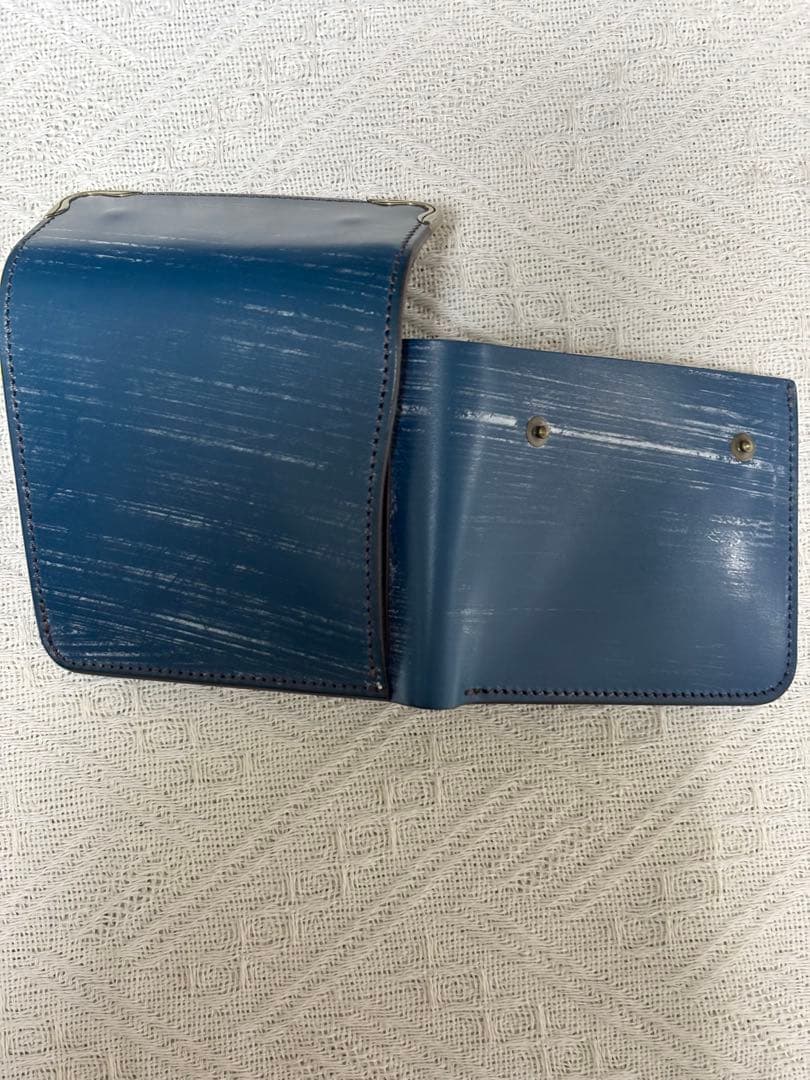 池之端銀革店 CRAMP ブルー コンパクト二つ折り財布