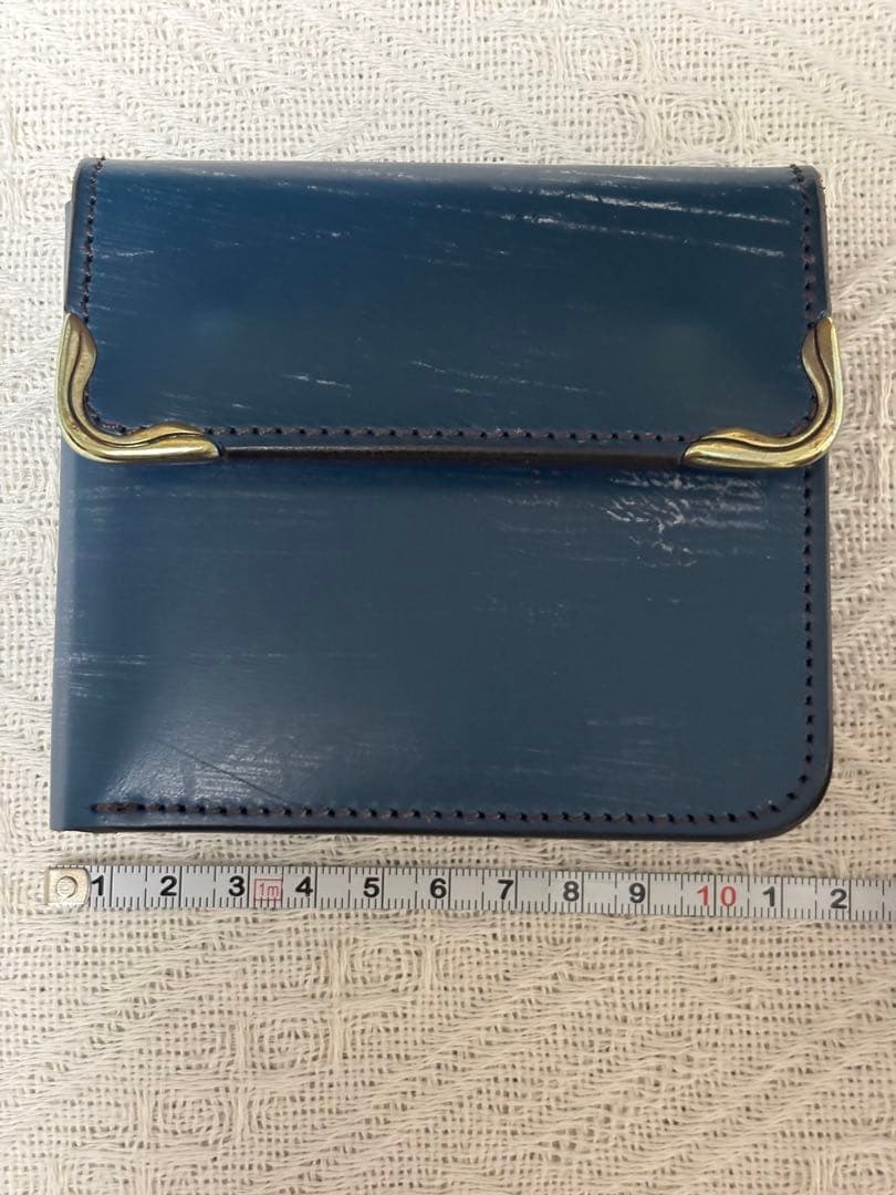 池之端銀革店 CRAMP ブルー コンパクト二つ折り財布