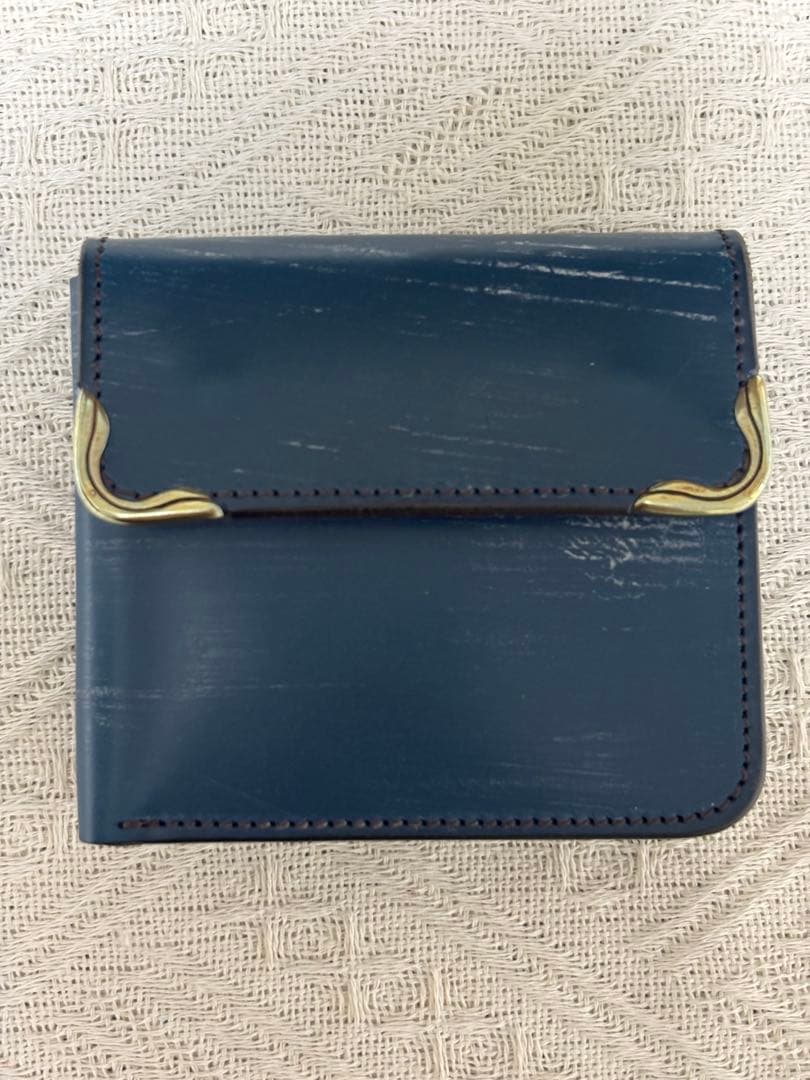 池之端銀革店 CRAMP ブルー コンパクト二つ折り財布