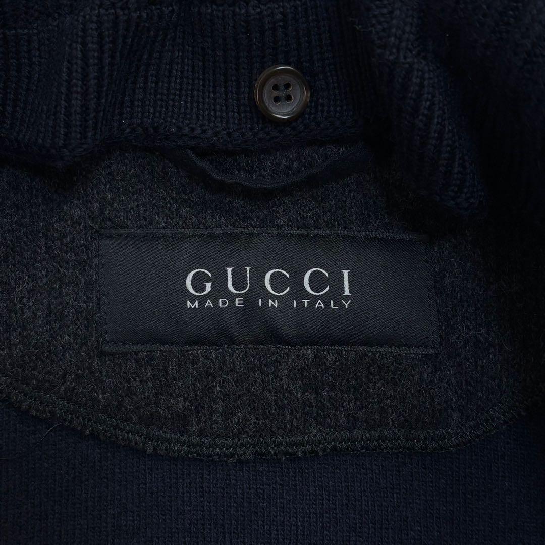 347【美品・超希少】グッチ☆革ボタン付け襟Pコート ニット襟 アーカイブ