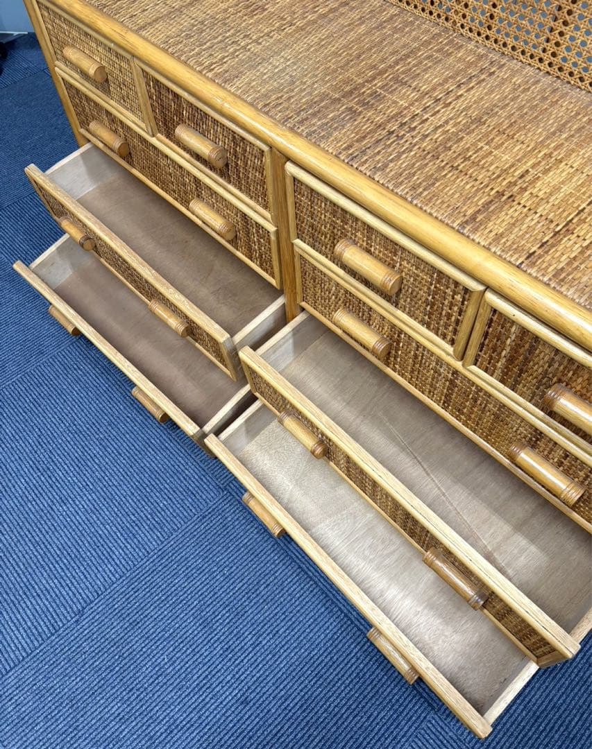 美品 籐 ラタン ワイドタイプ チェスト 収納 タンス 引き取り限定静岡県富士市
