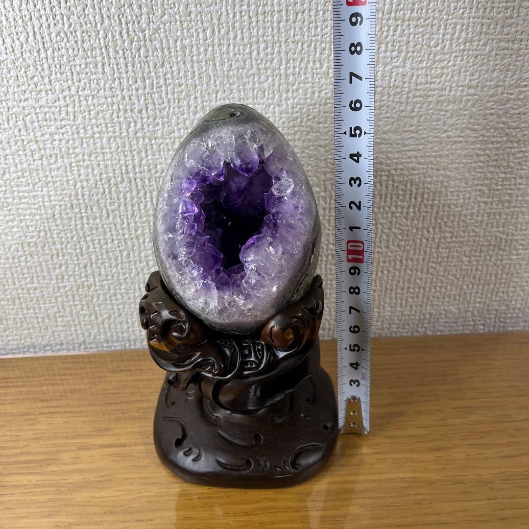 ★高品質★アメジストドーム　紫水晶★卵型置物 木製台座付き