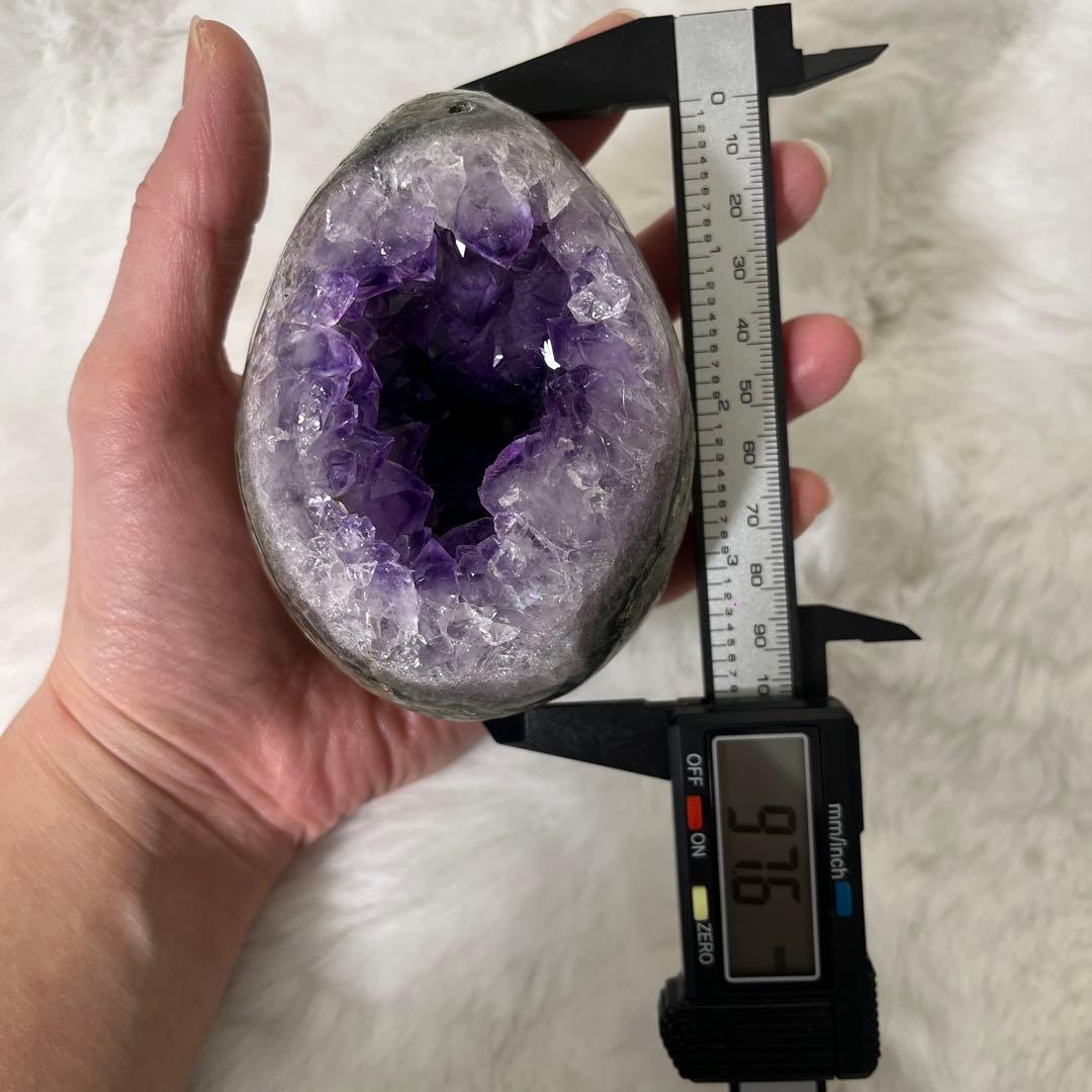 ★高品質★アメジストドーム　紫水晶★卵型置物 木製台座付き