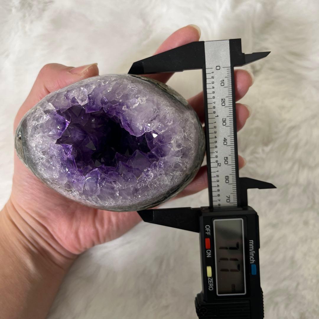 ★高品質★アメジストドーム　紫水晶★卵型置物 木製台座付き