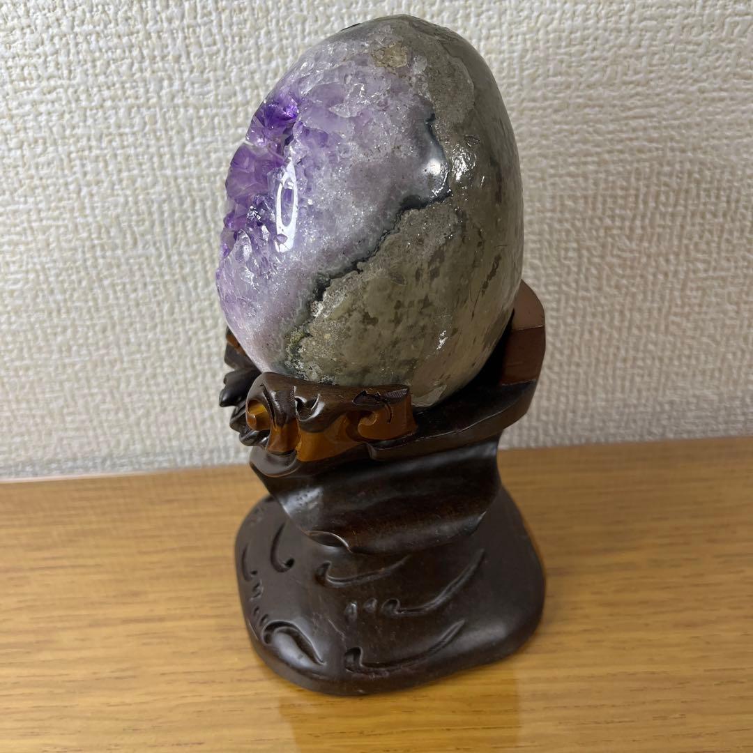 ★高品質★アメジストドーム　紫水晶★卵型置物 木製台座付き