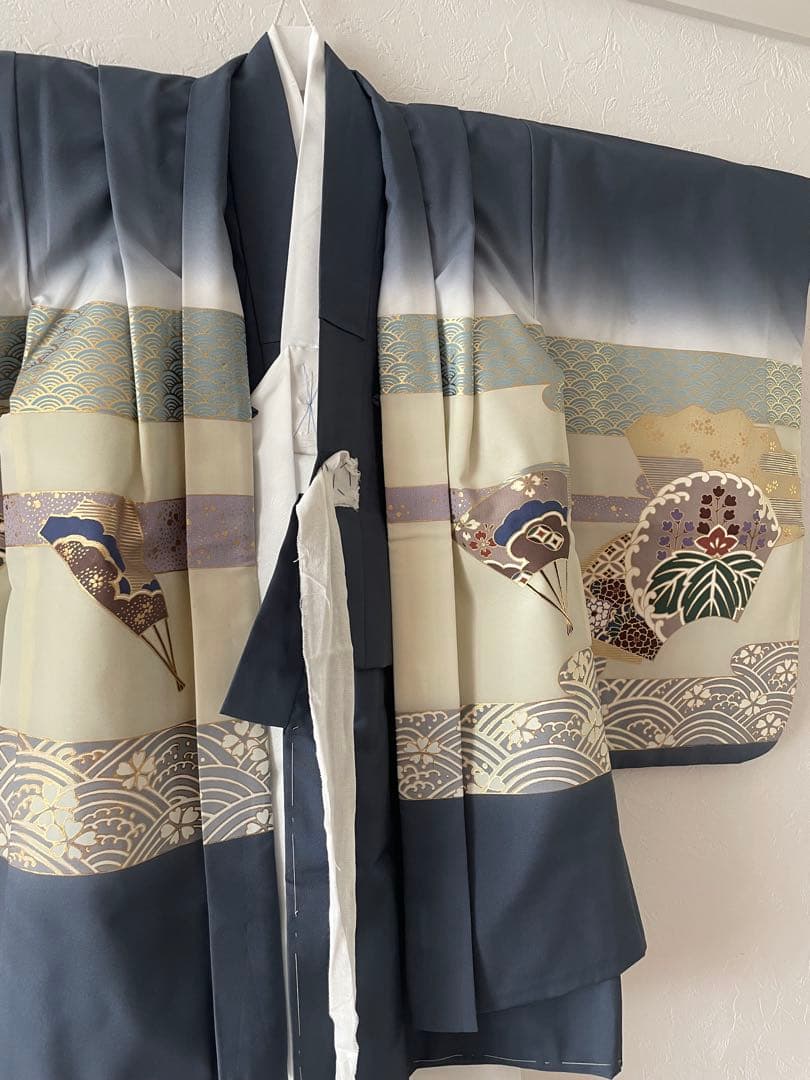 七五三　5歳　羽織　袴セット　ネイビーグレー色コーデ