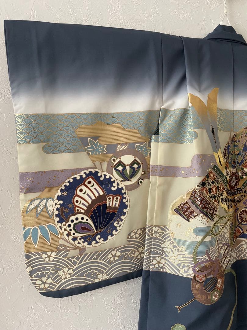 七五三　5歳　羽織　袴セット　ネイビーグレー色コーデ