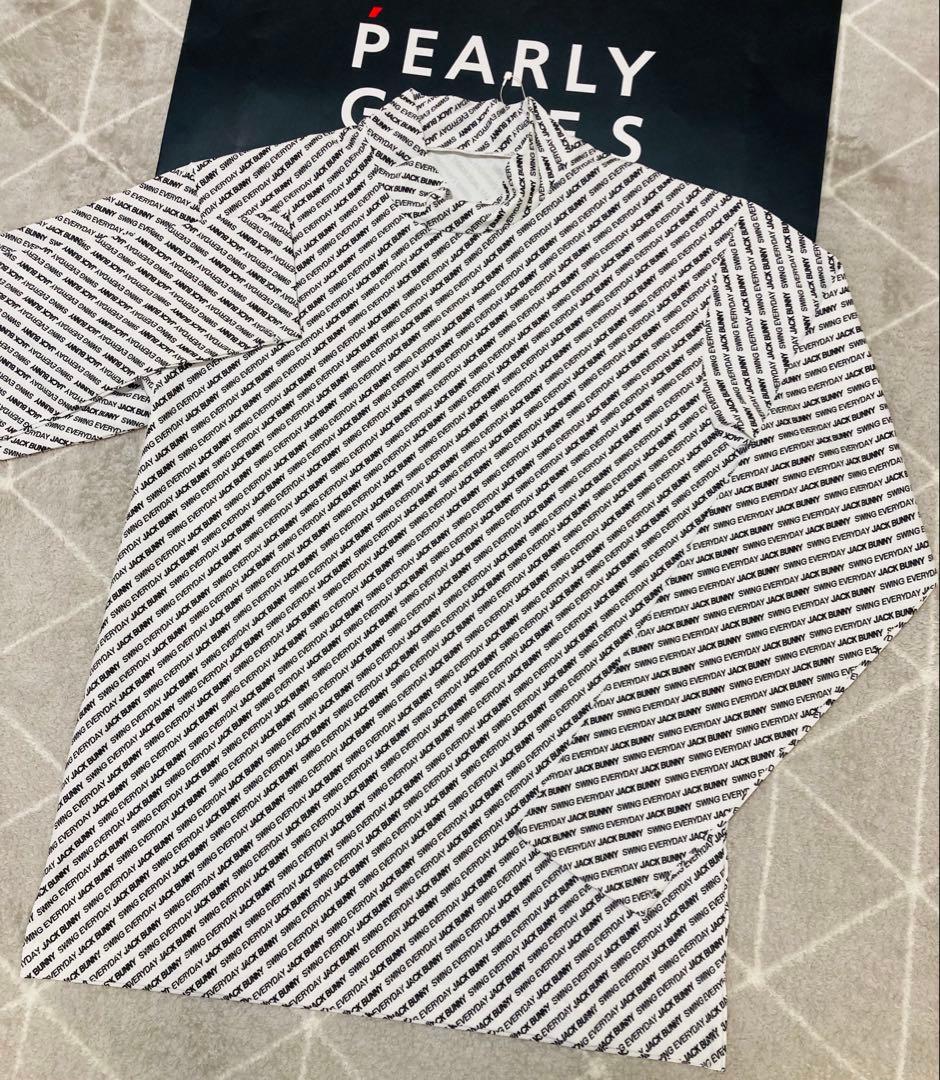 新品 ジャックバニー 総柄ロゴ 起毛ベア天 モックネックシャツ(4)サイズM/白