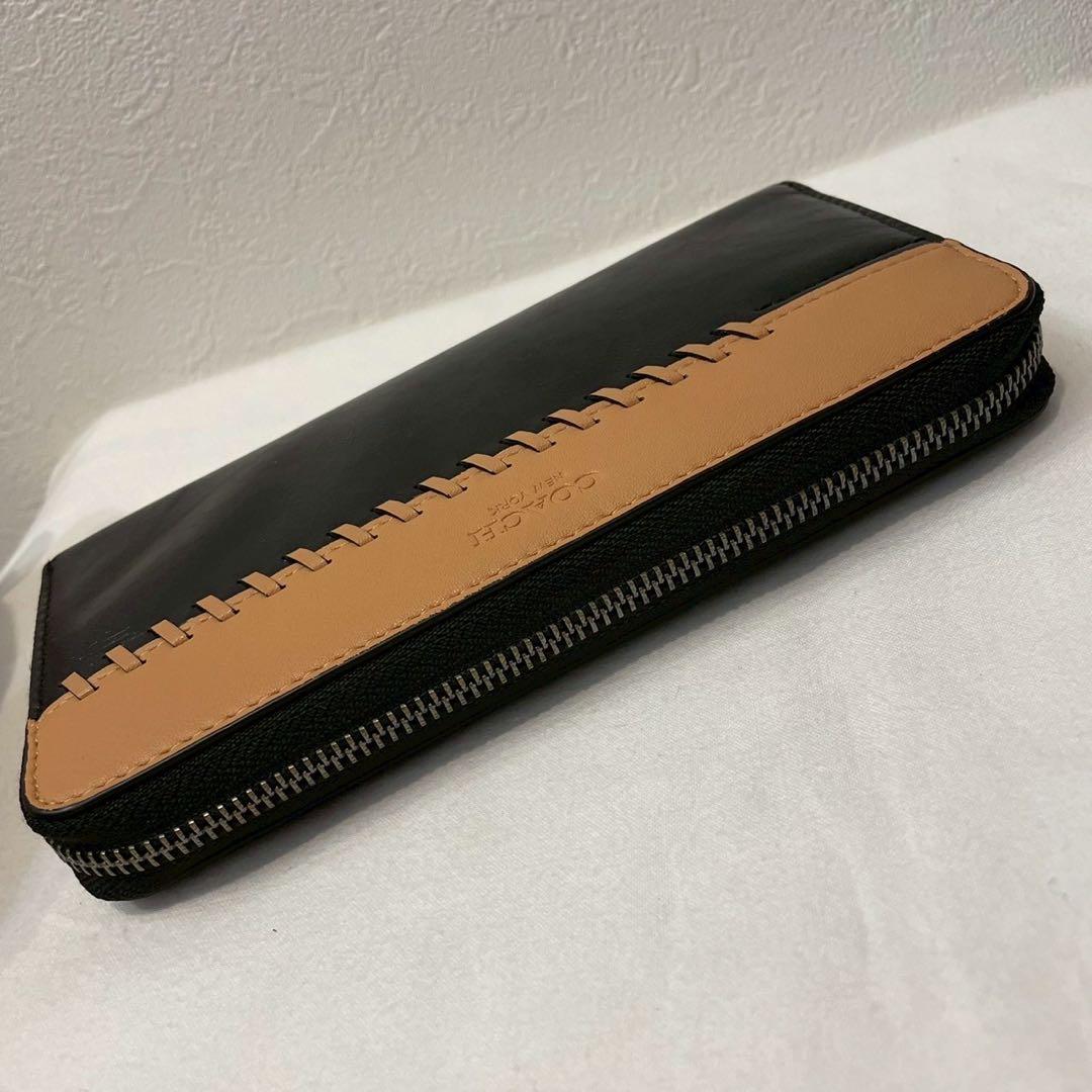 COACH/コーチ/長財布/ラウンドファスナー/レザー/ブラック/未使用/タグ付