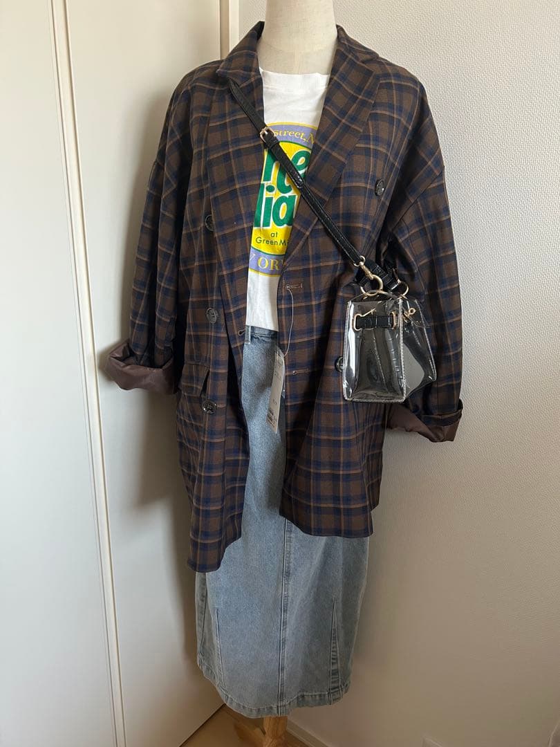 ⭐︎新品ディスコートブラウン チェック柄 ダブルブレストジャケット F