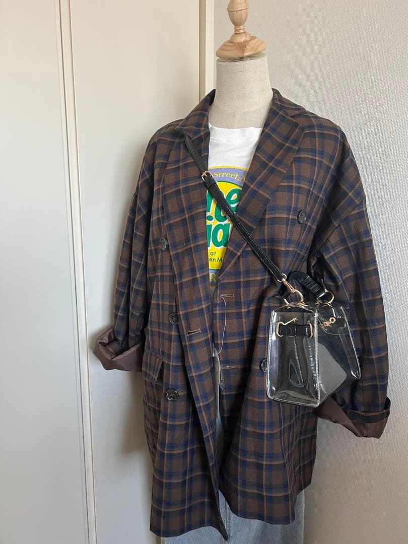 ⭐︎新品ディスコートブラウン チェック柄 ダブルブレストジャケット F