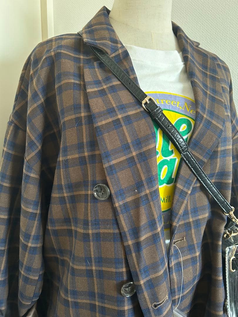 ⭐︎新品ディスコートブラウン チェック柄 ダブルブレストジャケット F