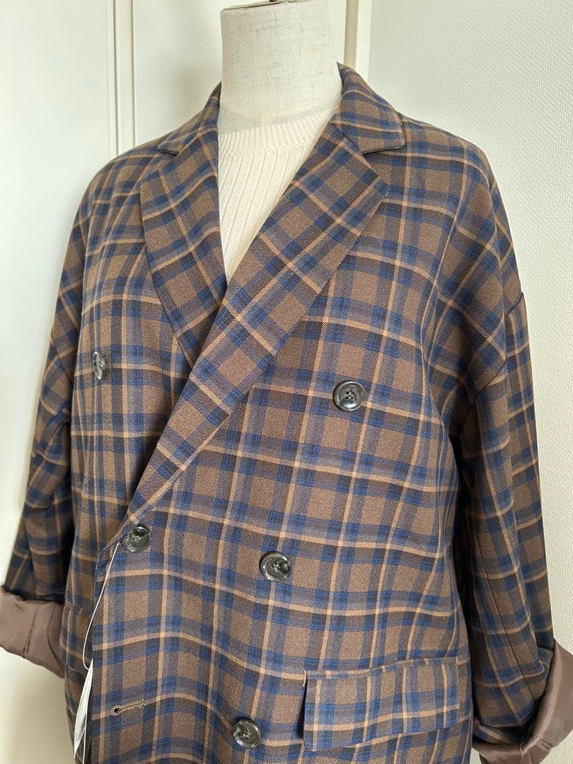 ⭐︎新品ディスコートブラウン チェック柄 ダブルブレストジャケット F