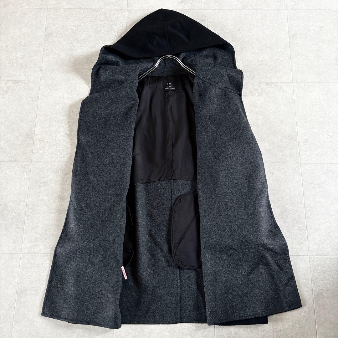極美品✨️23区 フーデッド ウール リバーコート ブラック 46 大きいサイズ
