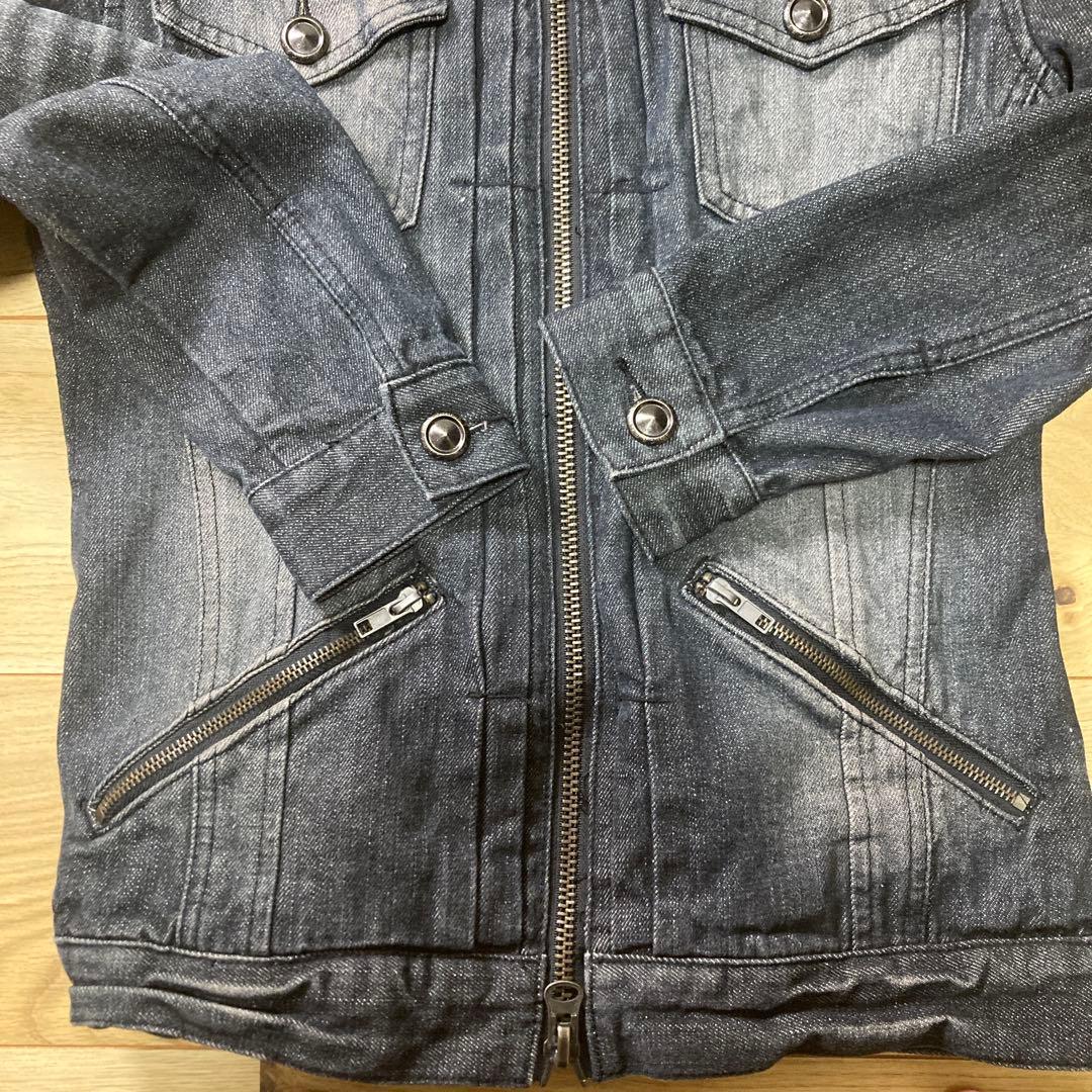 00s ブラック デニムジャケット ギミック グランジ Y2K バイカー V系