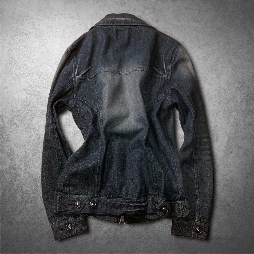 00s ブラック デニムジャケット ギミック グランジ Y2K バイカー V系